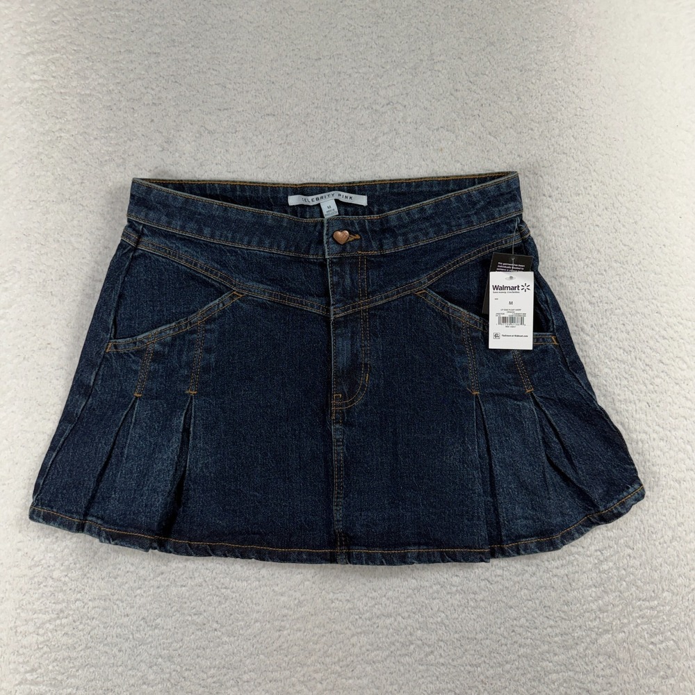 Celebrity Pink Women's MEDIUM (W29") Western Pleated Denim Mini Skirt Dark NWT